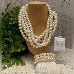 Vintage multi strand large pearl bead necklace set